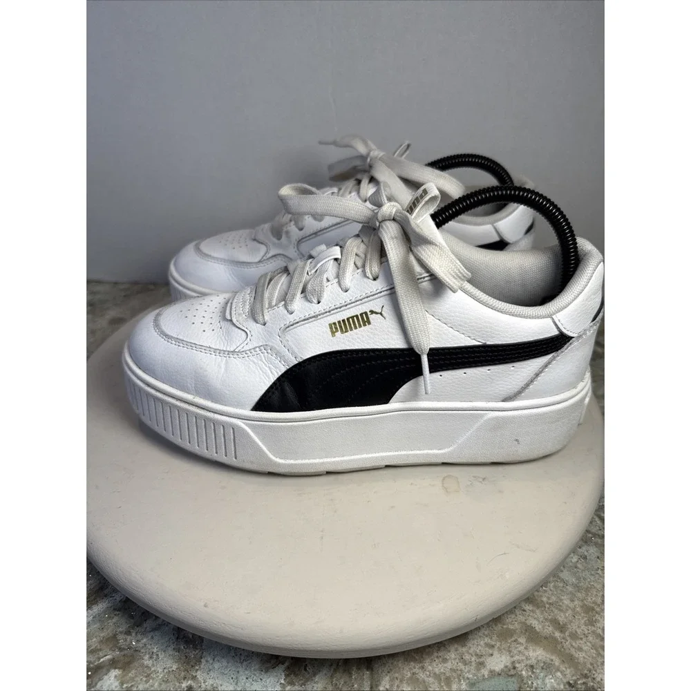Size 8 - Puma Smash‎ Platform v3 White Black Gold W Shoes Hip Hop School Trendy